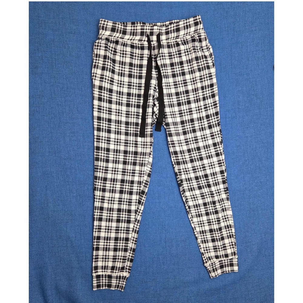 Jaclyn Intimates Womens Black White Plaid Pajama Jogger Pants Small Drawstring